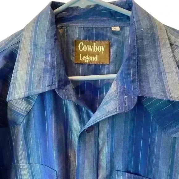 Cowboy legend mens XL long sleeve shirt, pearl blue snaps,western accents - Picture 2 of 8